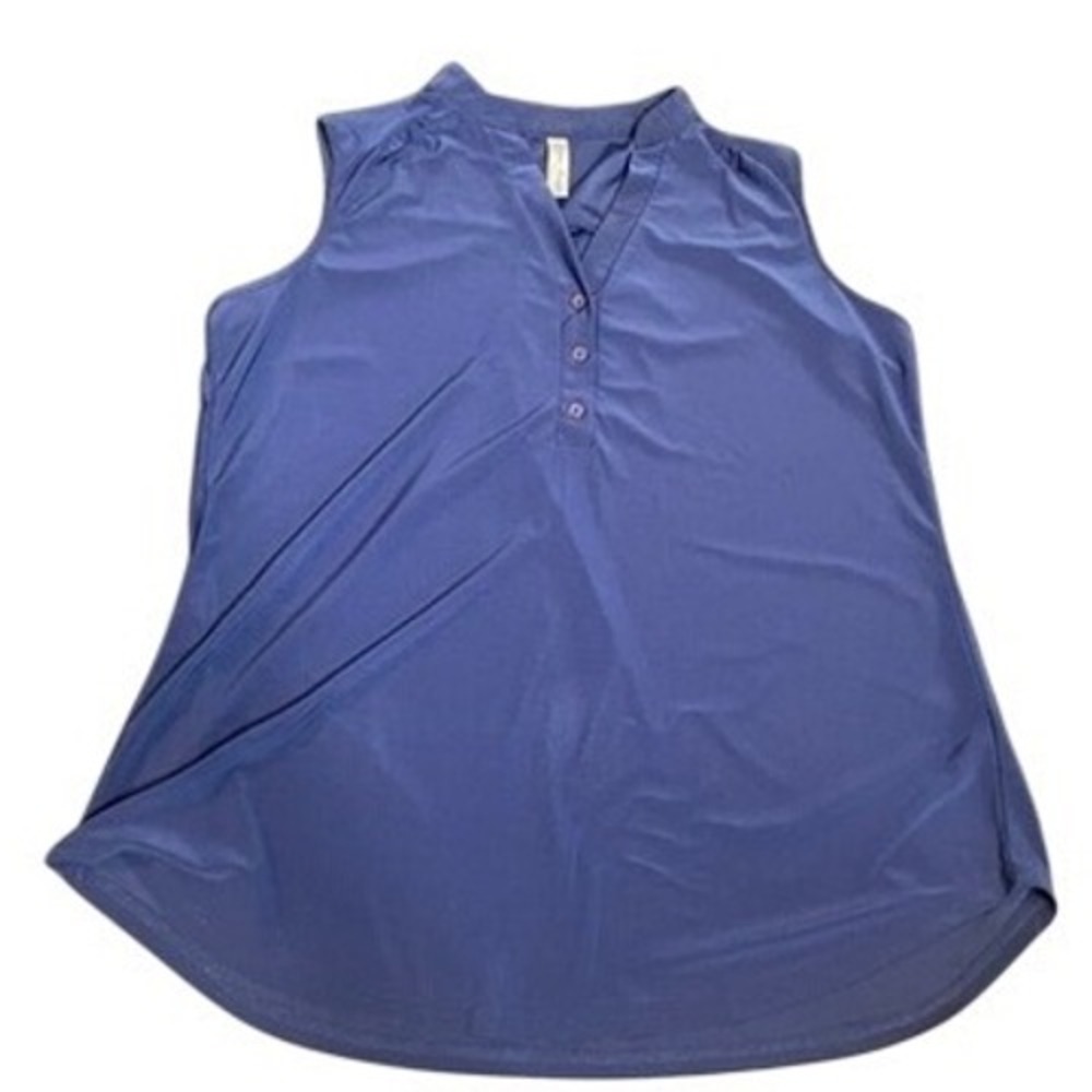 Perception Concept Womens XL Navy Blue Sleeveless Henley Collared Top Blouse